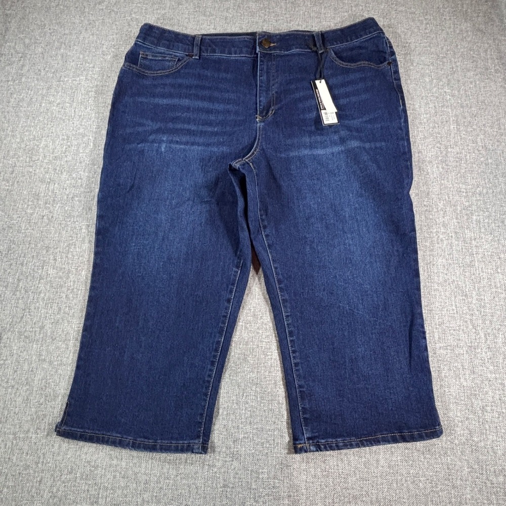d.jeans High Rise Cropped Pedal Pusher Jeans Dark Weston Blue Plus Size 20W NEW